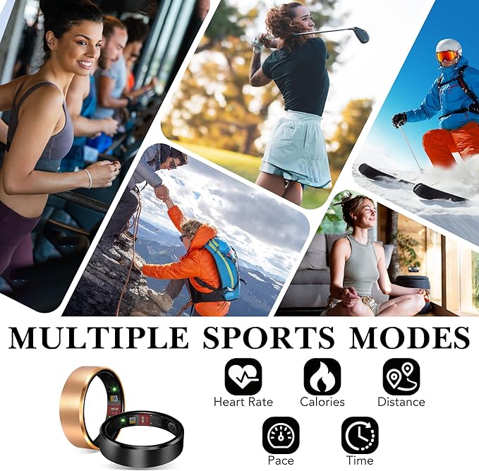 Smart Health Ring for Women Men Fitness Tracker with Heart Rate, Blood Oxygen, Blood Pressure, Sleep Monitoring, Step Counting, IP68 Waterproof for iOS and Android, No APP Fee, Black 12