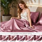 Love's cabin Full Size Satin Sheet Sets - 4 Piece Rose Taupe Silky Sheet Set Full with Deep Pocket, Luxury Silk Feel Bed Sheets Full Bedding Set (1 Flat Sheet,1 Fitted Sheet,2 Pillow Cases)