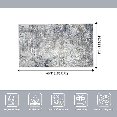 4x6 Rug Machine Washable Non-Slip – Soft Small Area Rug for Indoor Entryway Living Room Bedroom Kitchen – Modern Abstract Neutral Low Pile Carpet（Blue Grey,4x6）