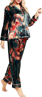 SIHA Satin Silk Pajamas for Women Pajama Set With Long Sleeve Button-Down Satin Pajamas Sleepwear XS-3XL