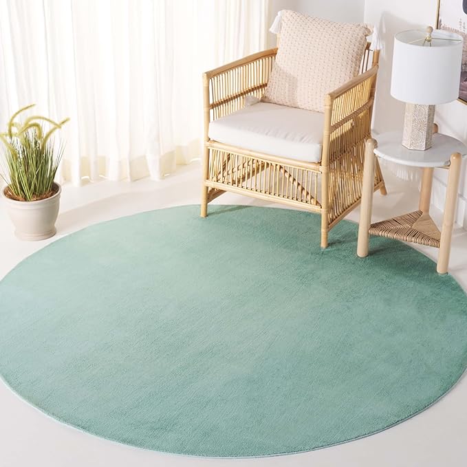 SAFAVIEH Washable Rug Faux Rabbit Fur Shag Collection - 6' Round, Sage, Slip Resistant & Easy Cleaning, Ideal for Living Room, Bedroom, Kids Playroom, Nursery, Dining Space (FRF100W)
