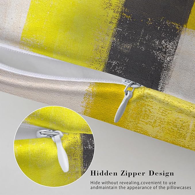 Imitation Silk Pillow Case for Hair and Skin Yellow and Grey Abstract Art Queen Size 1 Pack Satin Pillow Cases with Zipper Super Soft Pillow Cover for Women Bed Sleeping, 20x30 Inches