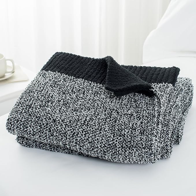 Carriediosa Heather Throw Blanket 60" X 80" Twin, 400GSM Ultra Soft Microfiber Fuzzy Fluffy Reversible Knitted Blankets Cozy Plush Lightweight and Warm Fall Throws for Couch, Bed, Sofa, Black