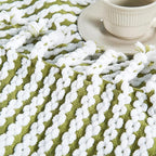 Striped Knit Throw Blanket with Braided Tassels 50" x 60", Hand Knitted Soft Chunky Chain Design Boho Farmhouse Blanket, Two Tone Tassel Decor Throw for Couch Bed Sofa Outdoor, Olive White