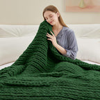 Negwoo Chunky Knit Throw Blanket, 50''*60'' Knitted Throw Chenille Yarn for Bed Couch, Handmade Grass Green Crochet Big Thick Blanket, Machine Washable Cute Comfy Blanket for Home Decor