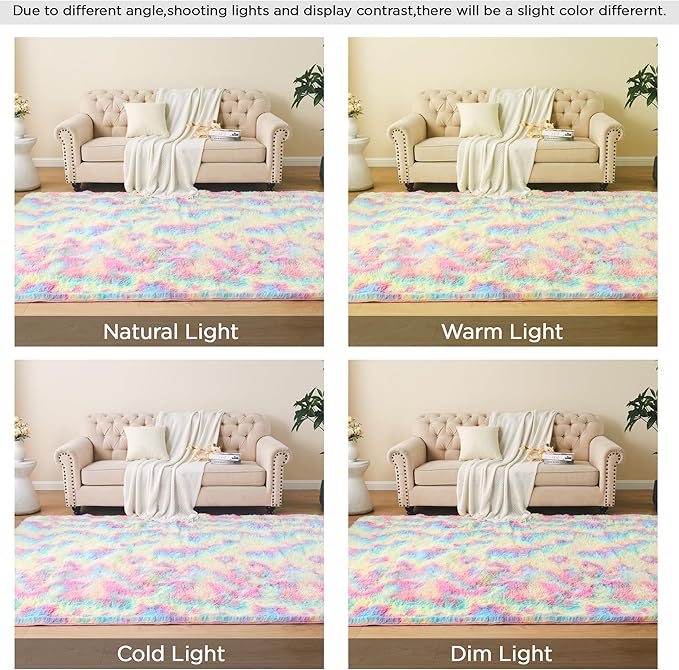 Litanika 6x9 Shag Area Rug for Living Room Bedroom, Tie-Dyed Rainbow High Pile Soft Plush Shaggy Furry Cute Bedside Playroom Dorm Carpet, Non-Slip, Non-Shedding Modern Indoor Floor Rug