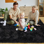 KING DARE 6x9 Area Rugs for Living Room Black Rug, Fluffy Shaggy Fuzzy Plush Furry Large Floor Carpet, Anti-Slip Washable Modern Soft Rug for Bedroom Girls Boys Room Indoor