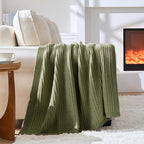 Chunky Knit Olive Green Throw Blanket 60"x80",Soft Cozy Knitted Blanket for Couch Sofa Bed, Cute Decorative Spring Throw for Living Room