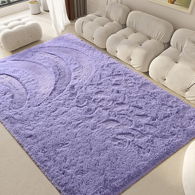 Lavender Area Rugs 4x6 Feet Rug for Bedroom Living Room, Cute Indoor Shaggy Carpets, Plush Rug for Kids Room, Fluffy Purple Rugs for Girls Boys Nursery Room Home Decor