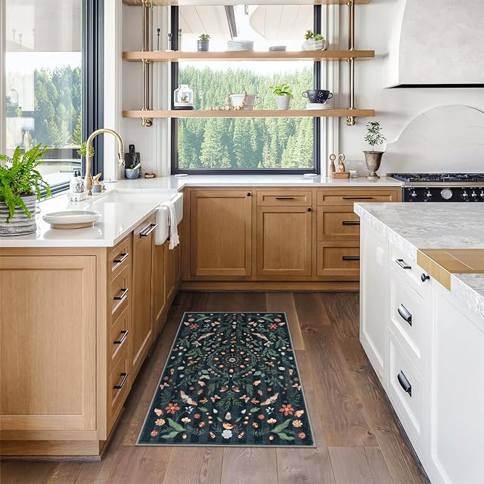 Lahome Insect Botanical Floral 2x3 Small Kitchen Rugs for Entryway Black Door Mat Indoor Entrance,Washable Boho Bathroom Area Rug,Soft Non-Slip Indoor Carpet Throw Rugs for Entry Laundry(Black,2x3)