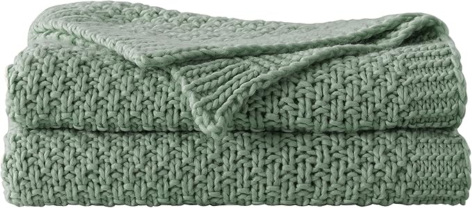 WDCOZY Chunky Cable Knit Throw Blanket Super Soft Warm Knitted Throw Blanket for Couch, Sofa, Chair, Bed Lightweight Breathable Cozy Comfortable Home Decorative Sage Green 60x80 Inches