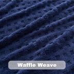 NEWCOSPLAY Super Soft Queen Blanket Navy Premium Silky Flannel Fleece 3D Waffle Checkered Lightweight Bed Blanket All Season Use (Dark Navy, Queen(90"x90"))