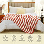 Amélie Home Chunky Knit Throw Blanket for Couch, Soft Chenille Handmade Crochet Throw Rope Knot Blanket for Couch, 50"x60", Burnt Orange & White Striped
