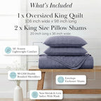 Southshore Fine Living, Inc. Lightweight Quilt, Oversized Quilts For King Bed, Soft Coverlet, 3-Piece Bedspread Set with Two Matching Quilted Pillow Shams, All Season California/King Quilt Sets, Denim