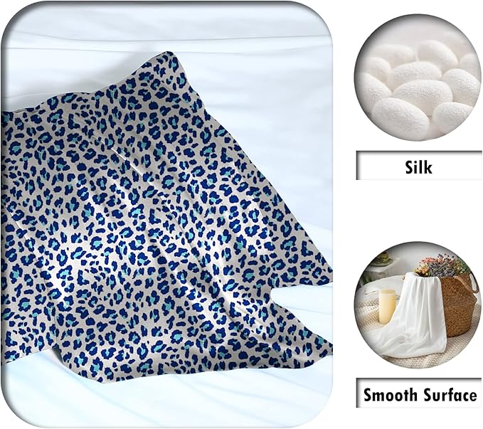 Mulberry Silk Pillowcase for Hair and Skin Queen Size Leopard Print Silk Pillow Cases with Zipper Soft Breathable Smooth Cooling Silk Pillow Covers for Sleeping (Blue Leopard, 20"X 30",1Pcs)