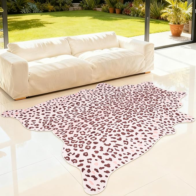 Leopard Rug, Cheetah Print Area Rug 5.2x6.5 Feet Faux Animal Print Skin Carpet for Living Room Bedroom Home Decor (Pink)