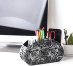QIELIZI Remote Control Holder, PU Leather Remote Caddy Desktop Organizer with 5 Spacious Compartments for TV Remotes/Media Controllers/Office Supplies (1-3D Black Grey
