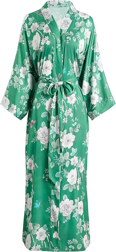 Aensso Long Soft Lightweight Silky Kimonos Robes for Women, Luxury Japanese Floral Womens Kimono Robe