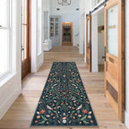 Lahome Insect Botanical 2'6"x10' Black Runners for Hallways, Non Slip Washable Kitchen Bathroom Carpet Runner,Soft Non Skid Indoor Rugs for Entryway Laundry Bedroom(Black,2'6"x10')