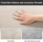 SHACOS Silky Soft Faux Rabbit Fur Area Rug 4'x6' Non Slip Washable Padded Medium Thick Rugs Fluffy Cozy Indoor Modern Carpet for Living Room Bedroom Dining Room Kids Room Dorm Home Decor, Beige