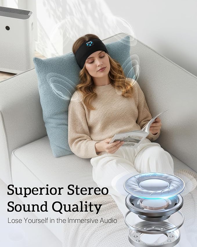 Perytong Sleep Headphones Bluetooth 5.4 Headband, Wireless Sleep Headband Headphones for Side Sleepers, Ultra-Thin Stereo Speakers & Extended Battery Life, Sports Headband Earphones for Sleeping