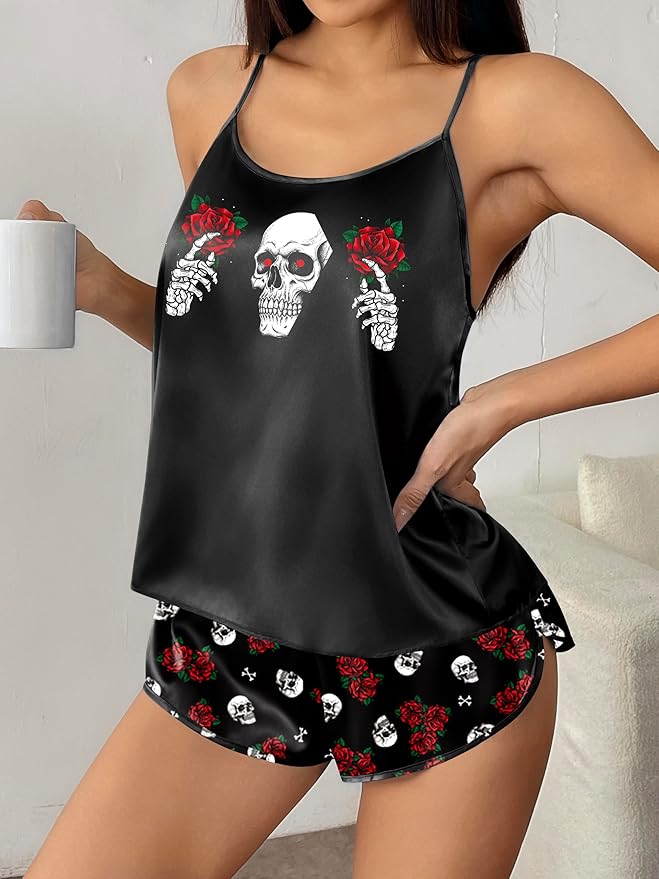 Ekouaer Silk Pajamas Set for Women Satin Backless Lingerie Pjs Cami Top and Shorts Nightwear