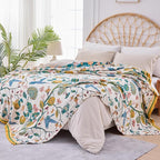 Boho Throw Blanket for Bed - 100% Cotton Ultra Soft Luxury Throw Rustic Fall Quilt,Bird Printed Farmhouse Decor Bed Blankets,Throw for Living Room Sofa Couch Chair(Flower-Bird, 60" x 75")