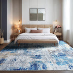 Area Rug 5x7 Washable Rugs Modern Abstract Area Rug Soft Non-Slip Non-Shedding Faux Wool Stain Resistant Floor Carpets for Living Room Bedroom Dining Room Kids Room Home Office (Blue, Ivory)