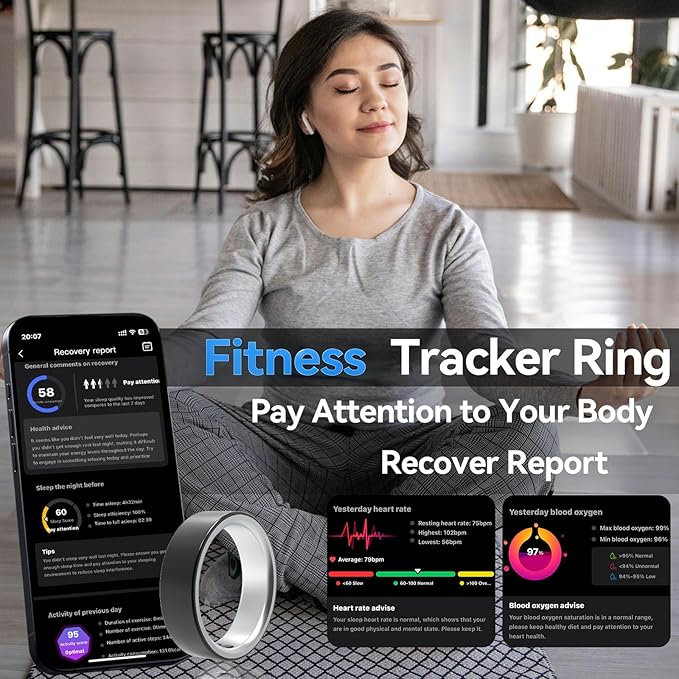 Smart Ring for Women Men,Sleep Tracking Wearable,Fitness Tracker Ring with Step/Heart Rate/Blood Oxygen/Distance/Calorie,Clock Vibration,No Subscription Fee,5ATM Waterproof, iOS&Android(Black 10)