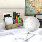 QIELIZI PU Leather Supply Organizer,Remote Control Holder Multifunctional Office Stationery Storage Box Organizer,Pencil Holders Organizers Table Top Desktop Desk Accessories(1-Vintage Map)