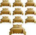 IR Imperial Rooms 10 Pack Queen Quilt Bedding Set (90" x 96") - Bulk Wholesale for Hotels, Guest Bedroom & Airbnbs - Lightweight Microfiber Reversible Floral Embossed Quilts Bedspreads (Ochre)