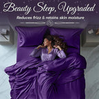 SLEEP SANCTUARY Satin Sheets Full Size – 4 Piece Luxury Silky Bed Set, Softer Than Silk, 15" Deep Pocket, Cooling & Wrinkle-Free, Moisture-Wicking & Breathable for Hair & Skin (Striped Purple)