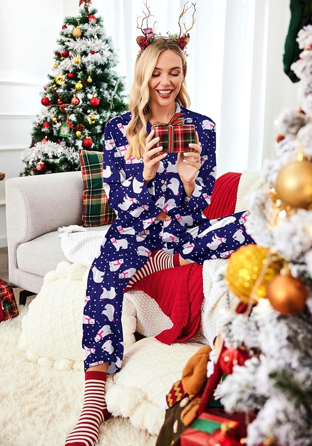 Ekouaer Women Satin Silk Pajamas Classic Long Sleeve Button Down Pjs Set Soft Loungewear