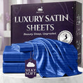 SLEEP SANCTUARY Satin Sheets Twin Size – 3 Piece Luxury Silky Bed Set, Softer Than Silk, 15" Deep Pocket, Cooling & Wrinkle-Free, Moisture-Wicking & Breathable for Hair & Skin (Striped Blue)