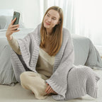 Amélie Home Knit Throw Blanket, Soft Chenille Cozy Breathable Chevron Chunky Decorative Blanket for Couch, Bed & Sofa, French-Inspired Lightweight Warm Gift for Women, Light Gray, 50"x60"