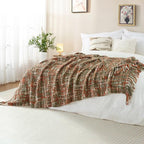 Multi-Color Orange Cable Woven Throw Blanket for Couch,60"X80" Boho Style Textured Blankets for Home Decor,Super Soft Warm Cozy Chunky Blanket with Decorative Tassels for Bed and Sofa