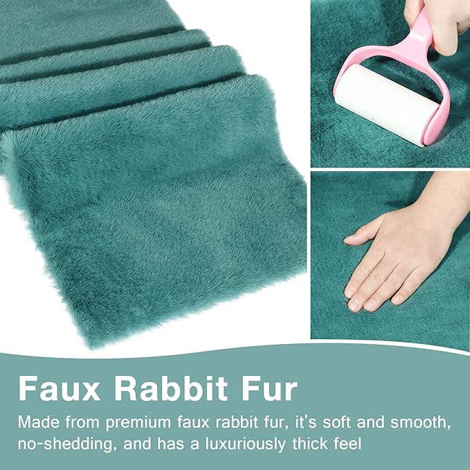 duduta Teal Blue Faux Fur Table Runner 72 inches Long, Fluffy Dresser Runner Covers Spring Easter Home Decor