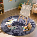 OLANLY Light Grey Tie-dye Round Rugs for Bedroom - Machine Washable, 4x4 Feet Circle Area Rugs for Living Room, Soft and Fluffy Shaggy Carpet for Teen Girls and Boys, Dorms, Home Decor Aesthetic