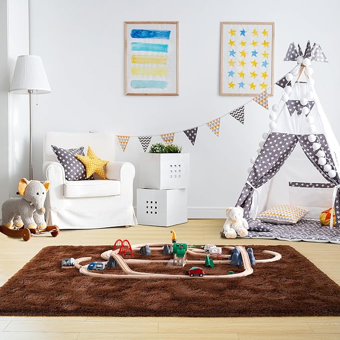 Noahas Large Fluffy Brown 5x8 Area Rugs for Living Room Bedroom,Thick Shag Throw Rug,Big Soft Shaggy Bedside Non-Slip Plush Dorm Nursery Kids Carpet