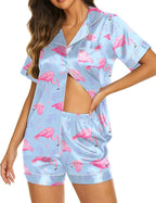 Ekouaer Silk Pajamas for Women Short Sleeve Sleepwear Soft Button Down Loungewear 2 Piece Satin Pjs Shorts Set