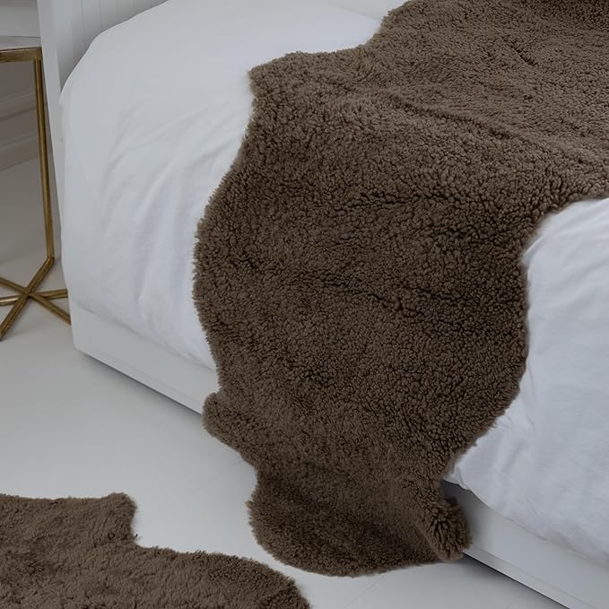 Nordic Sheep Real Sheepskin Rug 2x6 ft | Sheepskin Rugs for Living Room and Sofa | Large Bedside Rugs for Bedrooms is Breathable & Heat-regulating | Fluffy Rug in Color Light Brown