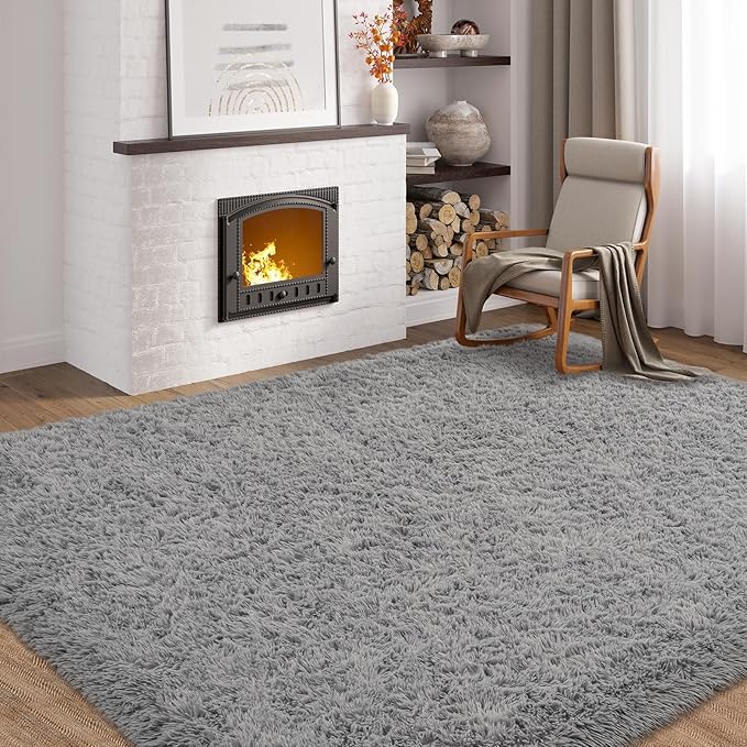 Softlife Area Rug for Living Room, Fluffy Shag Plush 5.3x7.6 Grey Rugs for Bedroom Girls, Shaggy Soft Fuzzy Kids Large Carpet for Dorm Bedside Ultra Cozy Non-Slip Indoor Decor