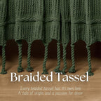 Boho Knitted Chenille Blanket with Tassels - Lightweight & Soft All-Season Throw - 3D Classic Pattern for Living Room Bedroom Couch, Imperial Green, King 90"x108"