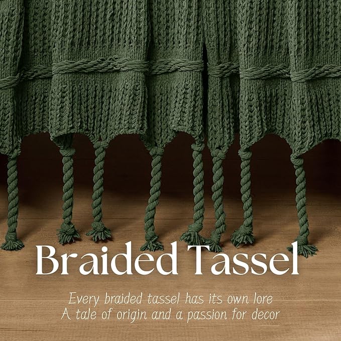 Boho Knitted Chenille Blanket with Tassels - Lightweight & Soft All-Season Throw - 3D Classic Pattern for Living Room Bedroom Couch, Imperial Green, Throw 50"x60"