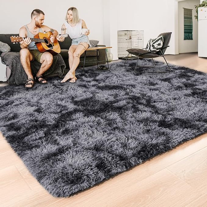 ISEAU 3x5 Area Rug for Living Room, Dark Grey Rugs for Dorm, College, Apartment, Bedroom, Soft Shaggy Carpets, Machine Washable Mats, Under Bed, On Nursery Floors Mat, Boys, Girls Room Carpet Decor