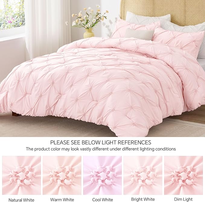 BEDELITE Baby Pink Twin Comforter Set - 2 Peices Boho Pintuck Bedding Comforter Sets, Lightweight Soft & Warm Twin Bedding Sets with 1 Pillowcase for All Season