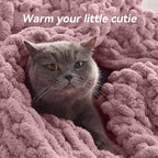 Negwoo Chunky Knit Throw Blanket, 40''*50'' Knitted Throw Chenille Yarn for Bed Couch, Handmade Muted Pink Crochet Big Thick Blanket, Machine Washable Cute Comfy Blanket for Home Decor