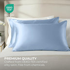 Pure Bedding Satin Pillowcase 2 Pack - Queen Size (20"x30", Baby Blue) - Silky Pillow Cases for Hair and Skin - Satin Pillow Covers with Envelope Closure - Extra Soft Premium Microfiber