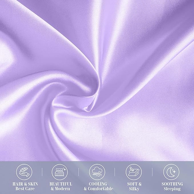 Elegant Comfort 6-Pack Cooling Viscose Satin Pillowcase Set with Hidden Zipper Closure, Silky Smooth for Best Hair and Skin Care-Beautiful Gift Box-6-Piece Satin Pillowcase Set, King, Lilac