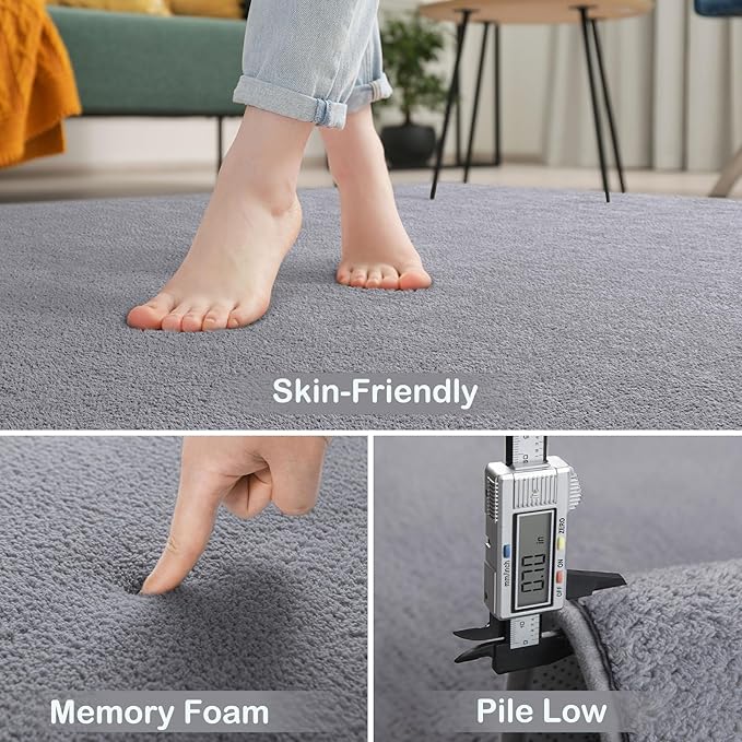 Keeko 7x10 Area Rugs for Living Room, Soft Modern Bedroom Large Rugs Indoor Non Slip Fluffy Rug Minimalist Low Pile Carpet Washable Rug for Kids Boys Girls Dorm Classroom Nursery Home Decor Grey